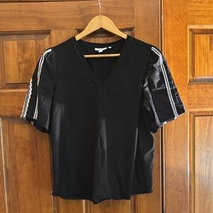 Chico's Black V-Neck Tee with Embellished Sleeves